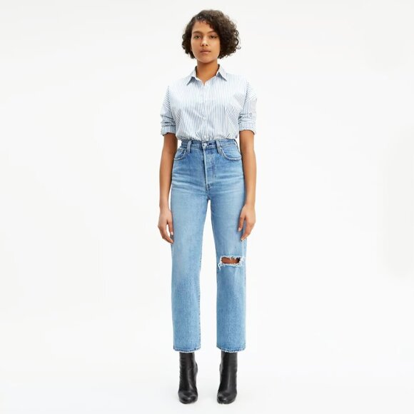 Levi's Ribcage Straight Medium Wash High Rise Ankle Jeans - Size 27 - Picture 1 of 14